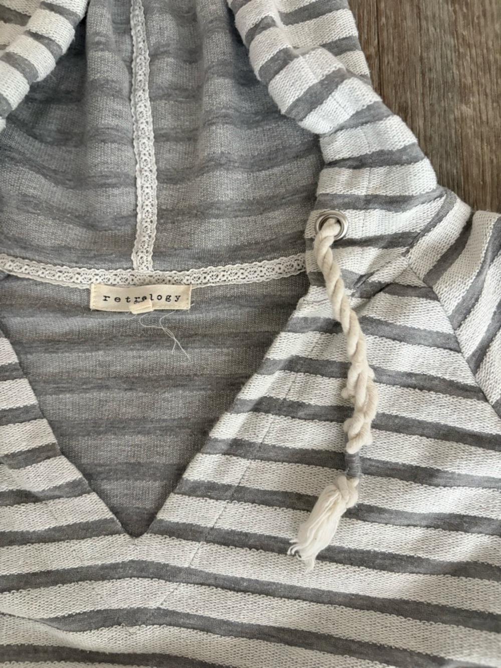 Retrology Striped Hoodie Dress T-shirt Dress - Gray & Cream